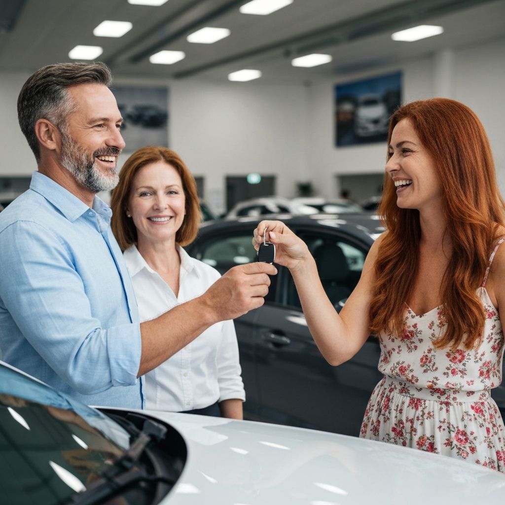 Happy couple receiving car keys